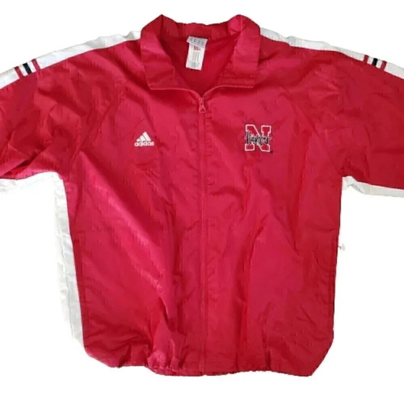 Men's ADIDAS Red White Windbreaker SZ L Large Nebraska Cornhuskers Football - Picture 2 of 13
